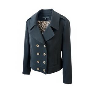 WHBM Double Breasted Cropped Blazer Moto Jacket Black Size XL